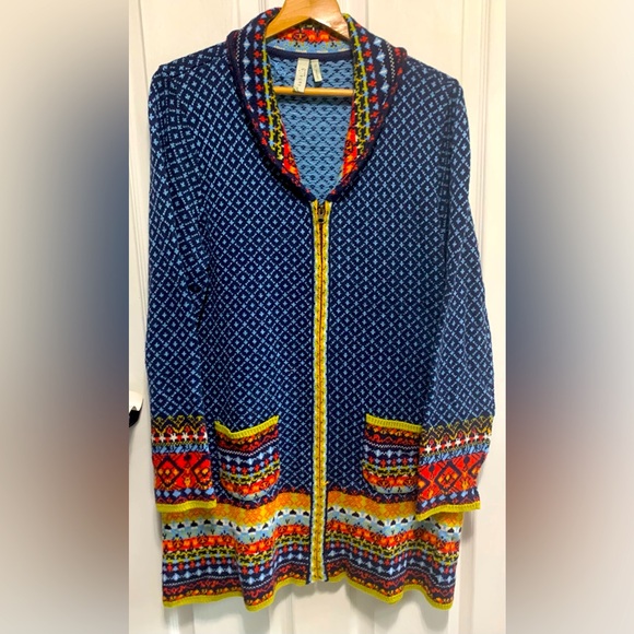 Sahalie Women's Blue Rainbow Color Full Zip Sweater XL Long Sleeve Pockets Soft - Picture 1 of 9